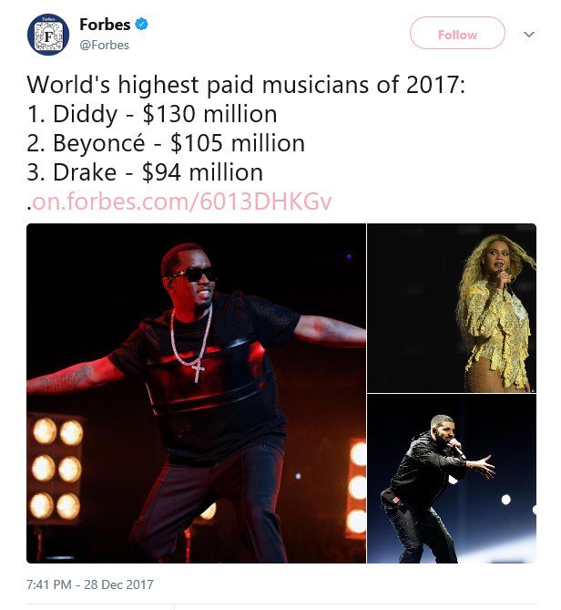 Full List: FORBES NAMES DIDDY, BEYONCE & DRAKE AS THE HIGHEST PAID MUSICIANS FOR 2017 5a471d0d8389a - Full List: FORBES NAMES DIDDY, BEYONCE & DRAKE AS THE HIGHEST PAID MUSICIANS FOR 2017