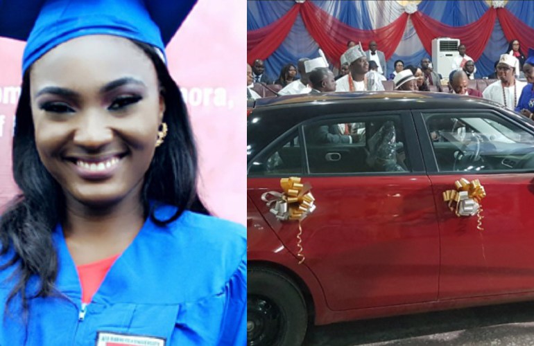 Esther Adaobi Azom with her brand new car reward