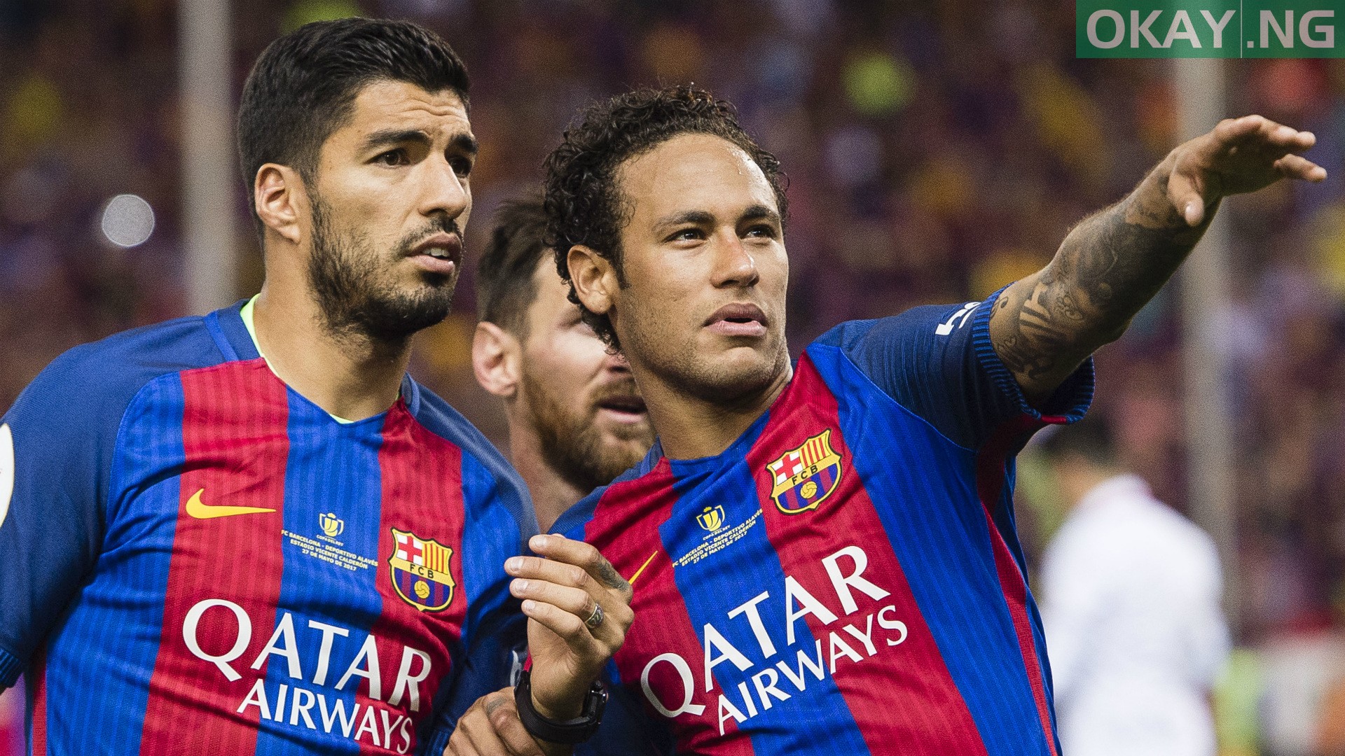 Luis Suarez with former teammate, Neymar