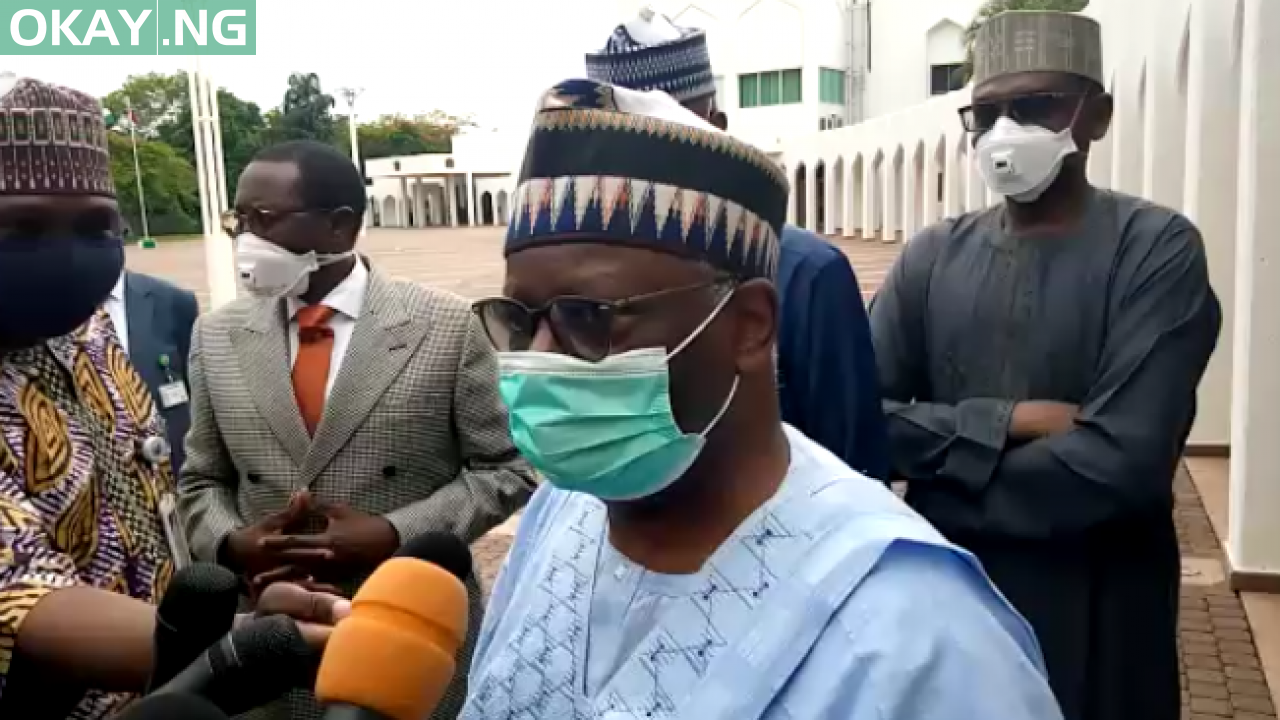 Chief of Staff, Ibrahim Gambari speaking to journalists inside State House