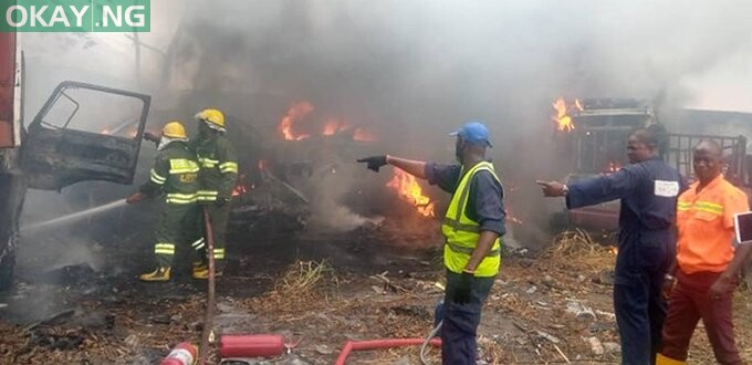 Scene of the fire incident at Oshodi