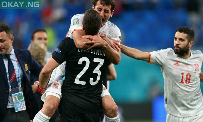 Simon saved two penalties to help Spain reach the Euro 2020 semi-finals Kirill KUDRYAVTSEV POOL/AFP