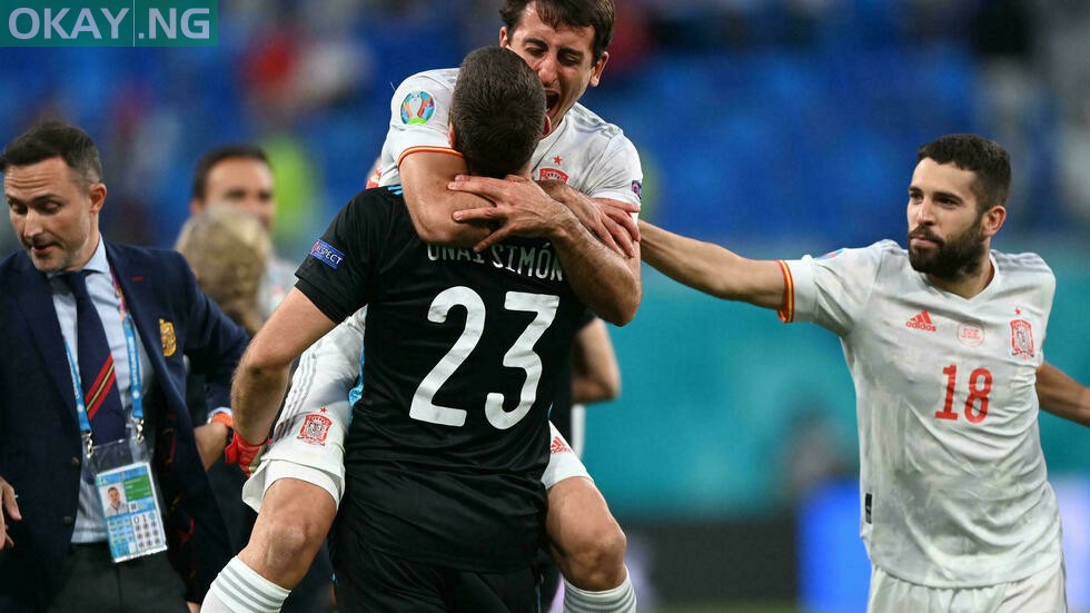 Simon saved two penalties to help Spain reach the Euro 2020 semi-finals Kirill KUDRYAVTSEV POOL/AFP