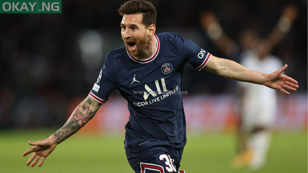 Paris Saint-Germain's Argentinian forward Lionel Messi celebrates after scoring his team's second goal during the UEFA Champions League first round group A football match between Paris Saint-Germain's (PSG) and Manchester City, at The Parc des Princes, in Paris, on September 28, 2021.