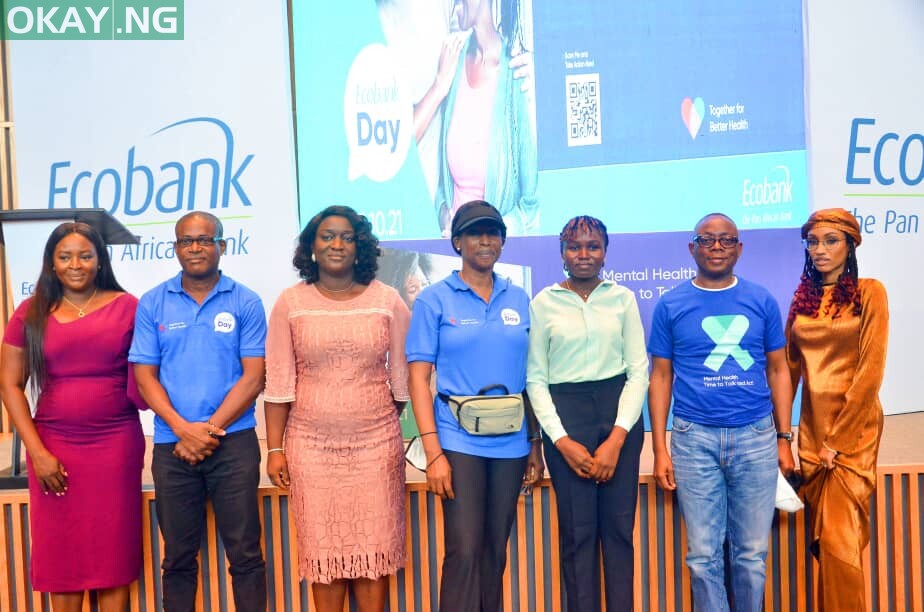 from left Titilayo Medunoye, Lactation Consultant, Milky Express; Biyi Olagbami, Executive Director/Chief Risk Officer, Ecobank; Kemi Akintoyese, Clinical Psychologist; Carol Oyedeji, Executive Director, Commercial Banking, Ecobank; Mary Katambi, Chibok Girl and Speaker at the event; Kola Adeleke, Executive Director, Corporate Banking, Ecobank and Hadiza Blell-Olo popularly known as Di'Ja during the Ecobank Day lecture on Mental health in Lagos over the weekend.