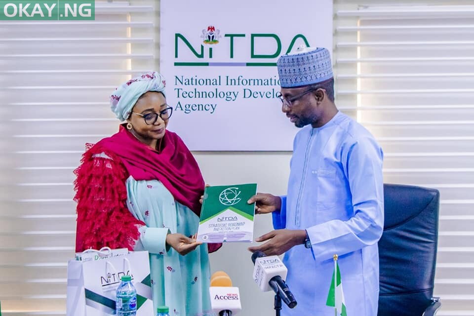 Kashifu Inuwa, the directory general, National Information Technology Development Agency (NITDA) with Imaan Sulaiman Ibrahim, Federal Commissioner, National Commission for Refugees, Migrants and IDPs (NCFRMI)