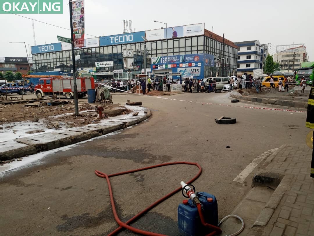 Scene of the gas pipeline leakage at Anifowoshe area of Ikeja in Lagos State