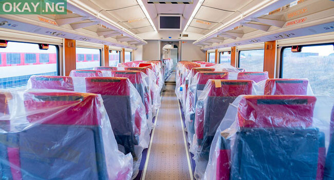 This photo released by the Lagos State government on January 19, 2022, shows the interior of one of the two newly acquired trains.