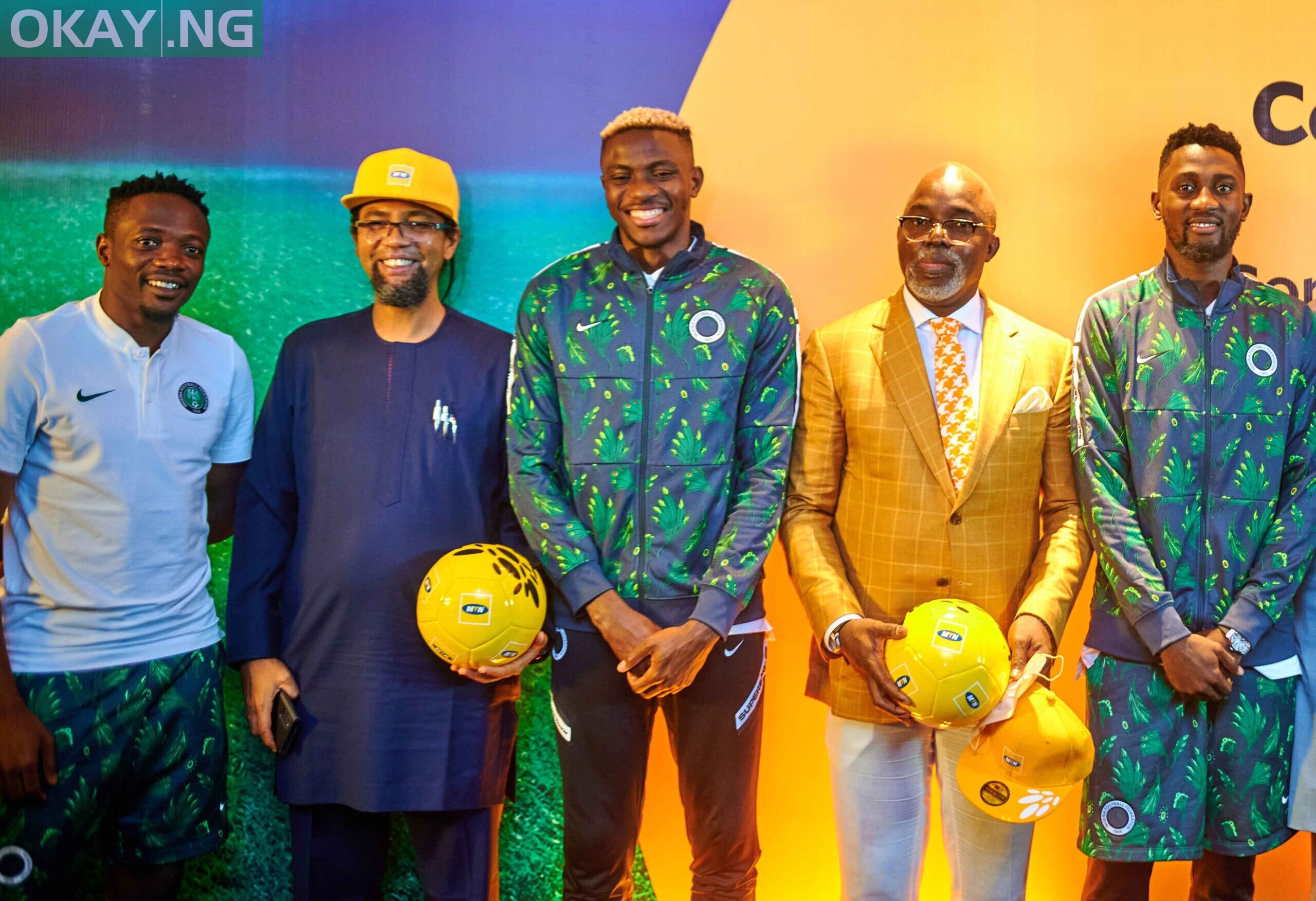 L-R: Super Eagles Captain, Ahmed Musa; Olutokun Toriola, CEO MTN Nigeria; Super Eagles player, Victor Oshimhen; President of the Nigerian Football Federation, Amaju Pinnick and Super Eagles player, Wilfred Ndidi at the partnership signing ceremony between MTN and the Nigerian Football Federation.