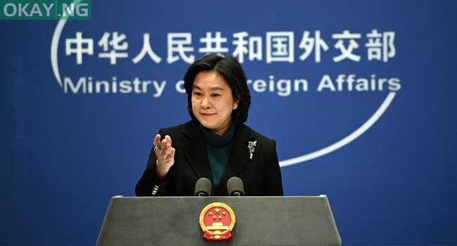 Chinese Foreign Ministry spokesperson Hua Chunying gestures during the daily Press conference at the Foreign Ministry in Beijing on February 24, 2022. Noel Celis / AFP