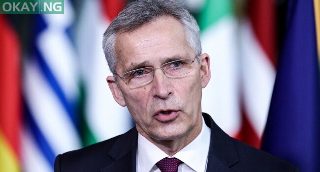 NATO Secretary General Jens Stoltenberg gives a press conference prior to the meeting of NATO defence ministers on the Russia-West tensions at the NATO Headquarter in Brussels on February 16, 2022. (Photo by Kenzo TRIBOUILLARD / AFP)