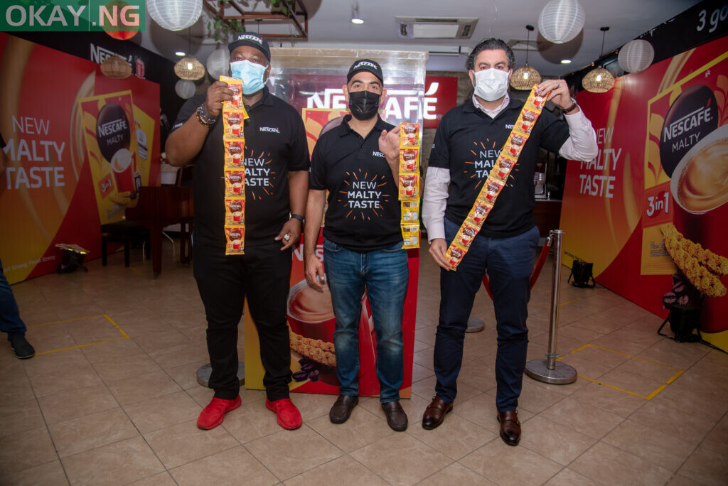 (L-R) Category Manager Coffee, Gbenga Alabi; Managing Director, Wassim Elhusseini and Commercial Manager, Khaled Ramadan (all of Nestlé Nigeria PLC) at the launch of the new NESCAFÉ Malty 3in1 in Lagos recently.