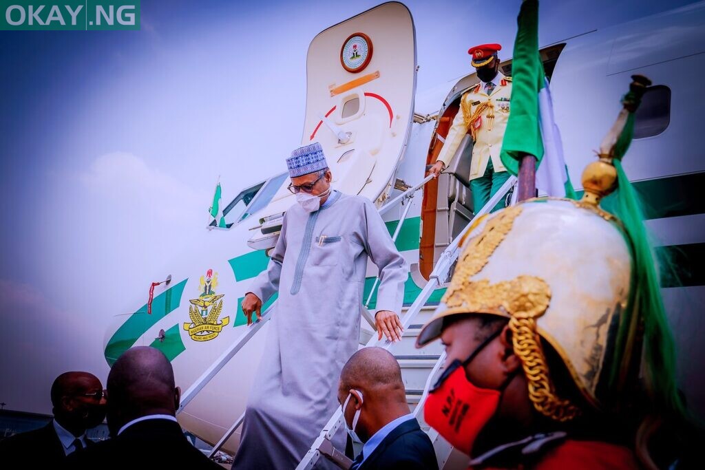 Buhari on arrival from Kenya, Friday, March 04th, 2022.