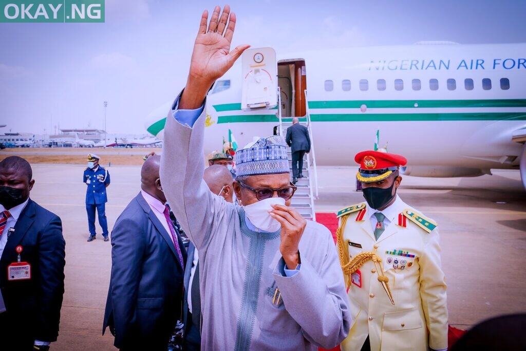 Buhari on arrival from Kenya, Friday, March 04th, 2022.