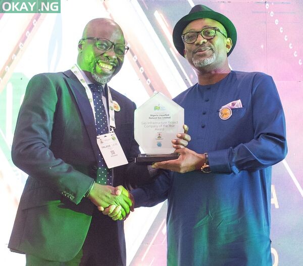 NLNG's GM, Production, Adeleye Falade, receives the award on behalf of the company.