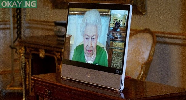 Britain’s Queen Elizabeth II appears on a screen via videolink from Windsor Castle, during a virtual audience to receive the Andorra’s ambassador to the United Kingdom, Carles Jordana Madero (unseen), at Buckingham Palace in London on March 1, 2022. (Photo by Victoria Jones / POOL / AFP)