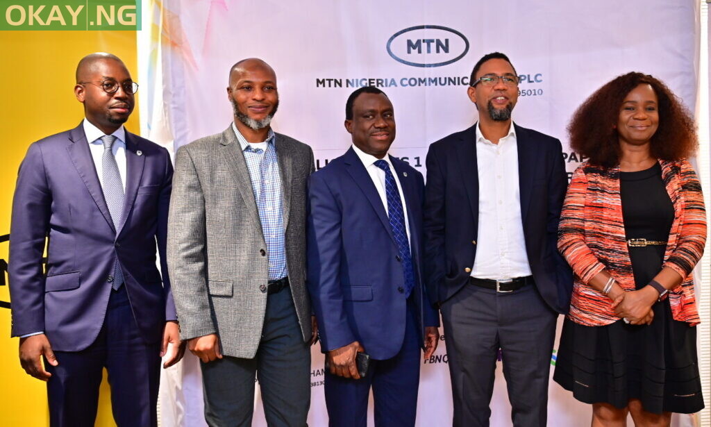 L-R: Chief Executive Officer, Stanbic IBTC Capital, Funso Akere; Chief Financial Officer, MTN Nigeria Communications Plc, Modupe Kadri; Chief Executive Officer, Stanbic IBTC Bank, Demola Sogunle; Chief Executive Officer, MTN Nigeria Communications Plc, Karl Olutokun Toriola and Company Secretary, MTN Nigeria Communications Plc, Uto Ukpanah, at the Signing Ceremony of its N127 Billion Series 1 & 2 Commercial Paper Issuance on Monday, April 25, 2022.