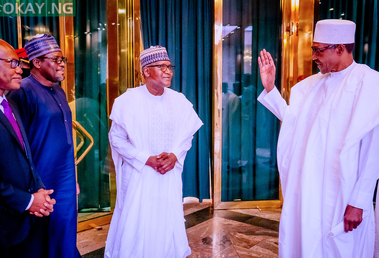 President Muhammadu Buhari welcoming the Management and Board of Dangote Industries Limited (DIL), to the Presidential Villa, in Abuja on Friday