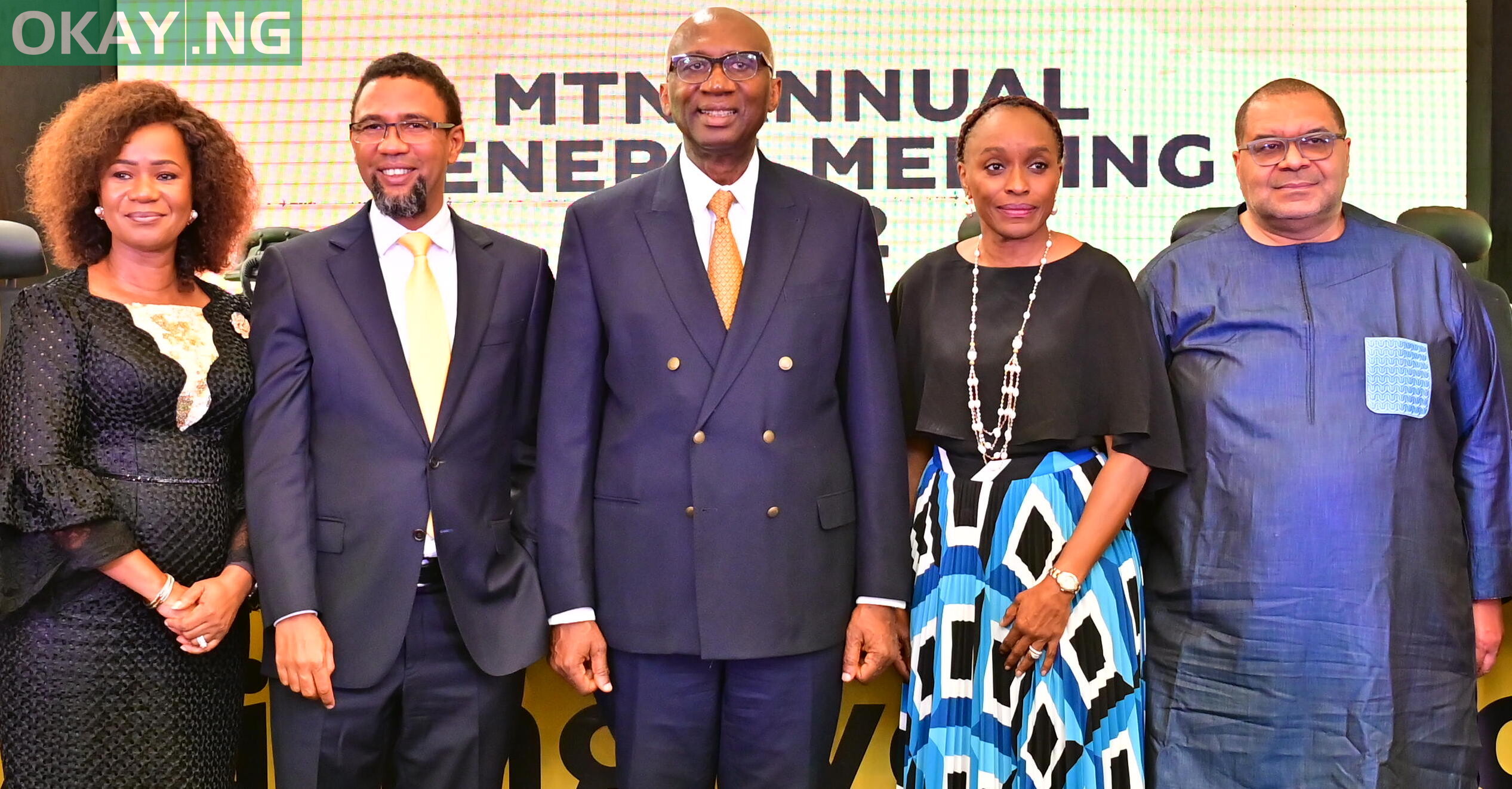 L-R: Company Secretary, MTN Nigeria Communications Plc, Uto Ukpanah; Chief Executive Officer, MTN Nigeria Communications Plc, Karl Olutokun Toriola; Chairman, MTN Nigeria Communications Plc, Dr. Ernest Ndukwe, OFR; Non-Executive Director, MTN Nigeria Communications Plc, Dr. Omobola Johnson, and Non-Executive Director, MTN Nigeria Communications Plc, Andrew Alli at the third Annual General Meeting, held at the MTN Nigeria Headquarters on Thursday, April 28, 2022.