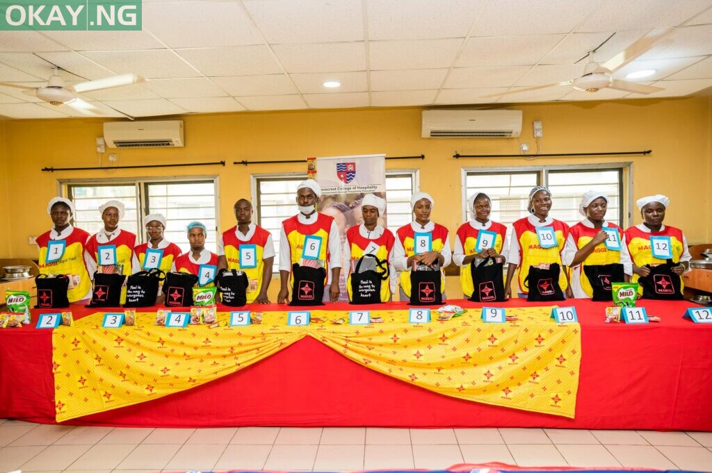 Contestants of a cooking competition as part of activities marking the 2022 Hospitality Week at Wavecrest School of Hospitality supported by Nestlé professional