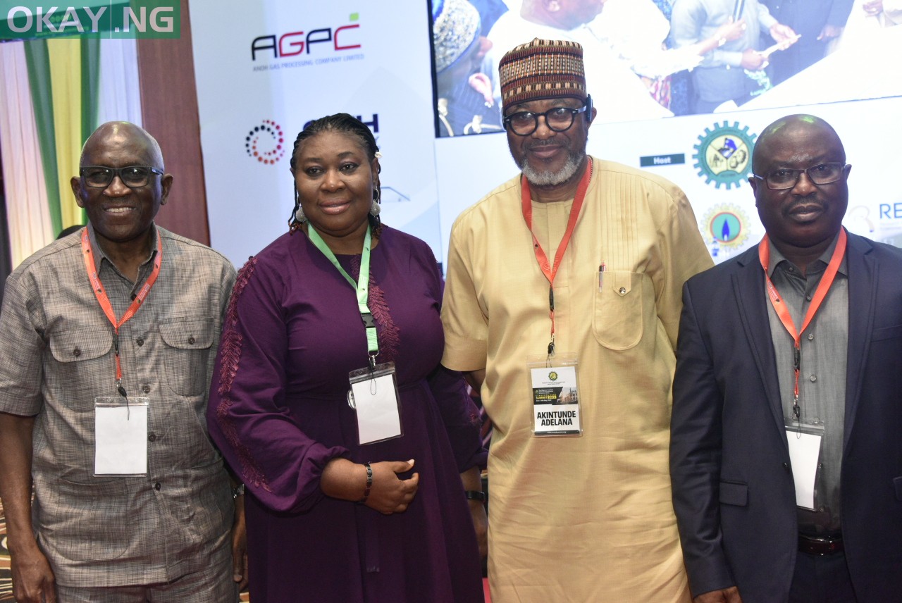 L-R, Representative of the President /CE, Dangote Industries Limited, Engr. Babajide Soyode, Technical Consultant - Dangote Industries Limited, Dangote Oil Refinery Company Limited, AGM Training , Development & Stakeholders Relationship Management, Dr. Ebele Oputa, Nigerian Content Development Monitoring Board, Director of Monitoring and Evaluation, Akintunde Adelana, Nigerian Content Development & Monitoring Board, Director of Planning, Research & Statistics, Daziba Patrick Obah, at the Dangote Petroleum Refinery Sponsor The Nigerian Content Midstream - Downstream , Oil and Gas Summit 2022, in Lagos on Tuesday 24th May 2022