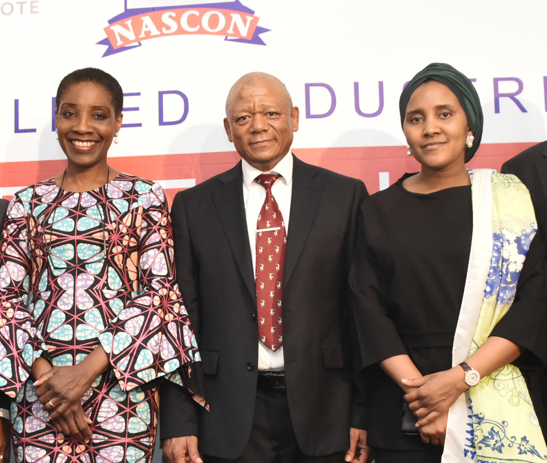 L-R: Chairperson, NASCON Allied Industries Plc, 'Yemisi Ayeni; Acting Managing Director, NASCON Allied Industries Plc, Thabo Mabe; and Executive Director, Commercial, NASCON Allied Industries Plc, Fatima Aliko Dangote, at the 2021 Annual General Meeting (AGM) of NASCON Allied Industries Plc in Lagos on June 3, 2022