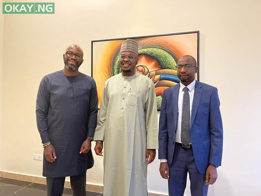 L-R - Ralph Mupita, MTN Group President & CEO; Prof Isa Ali Ibrahim (Pantami), Minister of Communications & Digital Economy, and Kashifu Inuwa Abdullahi, Director-General, National Information Technology Development Agency (NITDA) at a meeting to discuss developments in the telecoms sector in Nigeria on the sidelines of the Commonwealth Heads of Government Meeting (CHOGM) in Kigali, Rwanda on Thursday 24 June, 2022