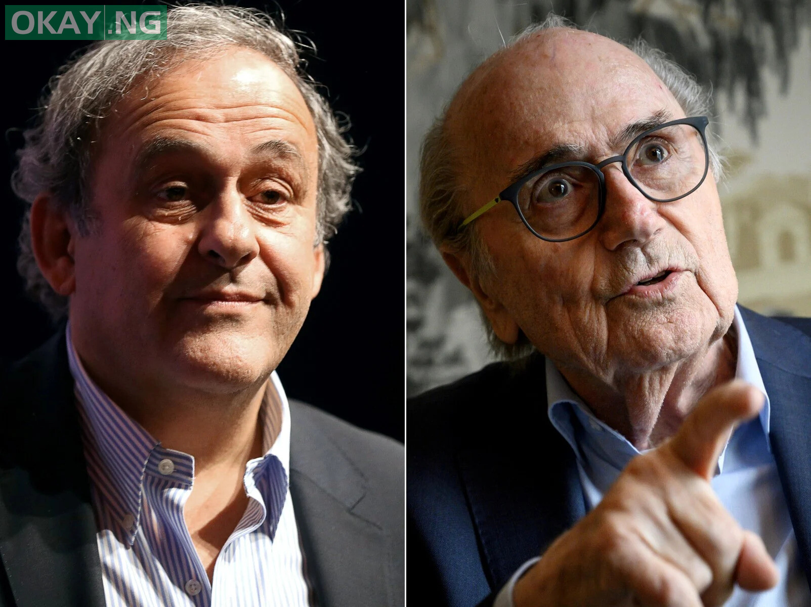 In this file image shows combination of pictures created on August 30, 2020 shows a file photo taken on November 22, 2019 of French football legend Michel Platini attending an event to receive a "Legendes du Sport" (Sports Legends) award at the Musee National du Sport (National Sports Museum) in the French riviera city of Nice; and a file photo taken on May 28, 2019 of former FIFA president Sepp Blatter speaking during an interview with AFP in Zurich. - The Bellinzona court will hand down its verdict on July 8, 2022, in the trial of former UEFA president Michel Platini and former Fifa president Sepp Blatter. Blatter and Platini are being tried over a two-million-Swiss-franc ($2 million) payment in 2011 to the former France captain, who by that time was in charge of European football's governing body UEFA. (Photos by VALERY HACHE and Fabrice COFFRINI / AFP)