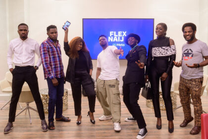 L-R: Josh2funny, Comedian; Mark Angel Comedy, scriptwriter; Miss Techy, Digital Content Creator; Ayomidate, Actor/Comedian; Frank Itom, Visual Storyteller; Tolu Bally, Fashion Entrepreneur and Enitan Denloye, Commercial Director for SSA, Meta during an exclusive dinner for creators organised by Meta which held in Lagos on Thursday, 28 July 2022.