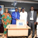 L-R: Mr. Kunle Olorundare,, Principal Manager, Technical Standard and Network Integrity, Nigerian Communications Commission (NCC); Ms. Mistura Aruna, Head, Consumer Information and Education, NCC; Chief, Ademola Odunade, the Ayingun Olubadan of Ibadanland; Prof Adewolu Akande, Chairman, Board of Commissioners, NCC; Mr. Efosa Idehen, Director, Consumer Affairs Bureau, NCC and Mr. Akanbi Akinwale, Principal Manager, Ibadan Zonal Office NCC, during the 3rd Village Square Dialogue with telecom consumers held in Ibadan recently.