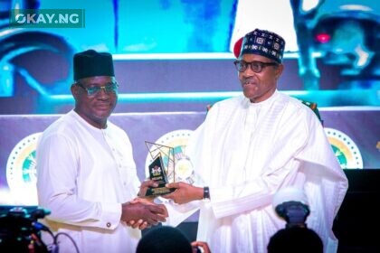 Mr. Muhammad Nami, Executive Chairman, FIRS receives Nigeria Excellence Award In Public Service for Fiscal Reforms from President Muhammadu Buhari, at the State House Conference Centre, Presidential Villa, Abuja. [October 21, 2022]
