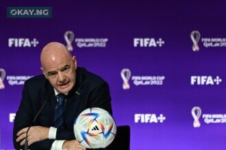 FIFA President Gianni Infantino speaks during a press conference at the Qatar National Convention Center (QNCC) in Doha on November 19, 2022, ahead of the Qatar 2022 World Cup football tournament. – Infantino hit back at Western critics of Qatar’s human rights record at his opening press conference of the World Cup on November 19, blasting their “hypocrisy”. (Photo by GABRIEL BOUYS / AFP)