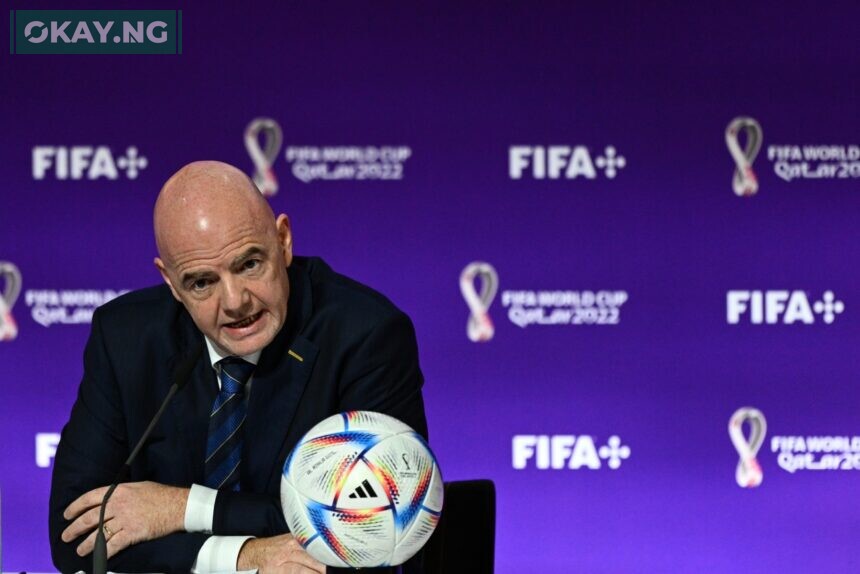FIFA President Gianni Infantino speaks during a press conference at the Qatar National Convention Center (QNCC) in Doha on November 19, 2022, ahead of the Qatar 2022 World Cup football tournament. – Infantino hit back at Western critics of Qatar’s human rights record at his opening press conference of the World Cup on November 19, blasting their “hypocrisy”. (Photo by GABRIEL BOUYS / AFP)