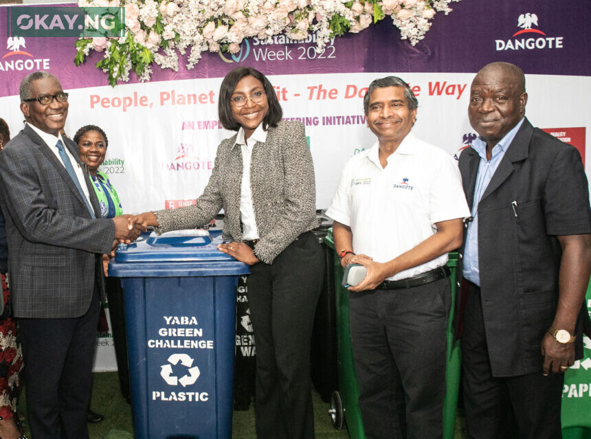 L-R: Rector, Yaba College of Technology, Lagos, Engr. Obafemi Omokungbe; Head, Sustainability, Dangote Cement, Dr. Igazeuma Okoroba; Technical Director, Dangote Cement, Duraisamy Anandam; and General Manager, Regional Sales, Dangote Cement, Johnson Olaniyi at the 2022 Dangote Sustainability Week event tagged "Yaba Green Challenge", in Lagos recently.