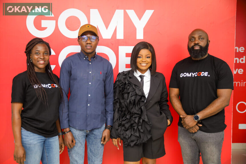 Photo Credit: L-R: Temitayo Akinwale, Hackerspace Manager, GOMYCODE Nigeria; Abiodun Adefusi, Community Ambassador Lead Africa & Western Asia, Topcoder; Tobi Ayeni, Tech Creator and Founder, Miss Techy and Babatunde Olaifa, General Manager, GOMYCODE Nigeria at the opening of the new flagship Hackerspace in Lagos, Nigeria