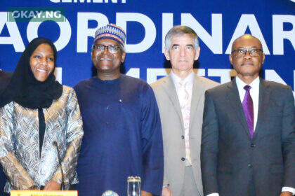 Non-Executive Director, Dangote Cement Plc, Halima Aliko-Dangote; Chairman, Dangote Cement Plc, Aliko Dangote; Group Managing Director, Dangote Cement Plc, Michel Puchercos; and Non-Executive Director, Dangote Cement Plc, Olakunle Alake at the Extraordinary General Meeting of Dangote Cement Plc, held in Lagos on December 13, 2022.