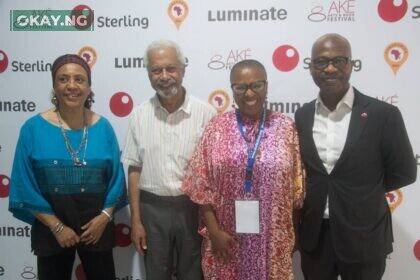 Ivorian artist and headline author, Veronique Tadjo; winner of the 2021 Nobel Prize for Literature, Professor Abdulrazak Gurnah, Founder, Ake Festival, Lola Shoneyin and Executive Director, Sterling Bank Plc, Yemi Odubiyi at the 10th Ake Books and Arts Festival opening ceremony in Lagos recently.