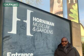 The author at the entrance to Horniman museum smaller