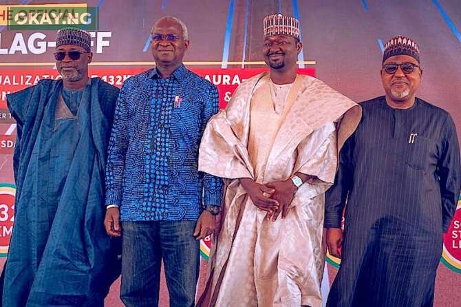 L-R: Minister of Water Resources, Engr Suleiman Adamu, Minister of Works and Housing, Babatunde Raji Fashola (SAN), Group Executive Director, BUA Group, Kabiru Rabiu, and Minister for State (Works & Housing), Hon. Umar Ibrahim El-Yakub at the official flagoff of the N116billion, 132km Kano-Kongolam dual-carriage highway being constructed by BUA Group under Presidential Executive Order 007.