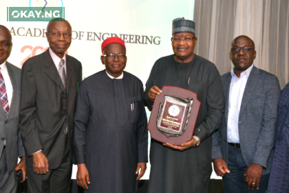 L-R: Reuben Muoka, Director, Public Affairs, Nigerian Communications Commission (NCC); Vincent Maduka, past President, Nigerian Academy of Engineering (NAEng); Prof. Azikiwe Onwualu, President, NAEng; Prof. Umar Danbatta, Executive Vice Chairman/Chief Executive Officer (EVC/CEO) NCC; Abraham Oshadami, Director, Spectrum Administration, NCC; Hafiz Shehu, Chief of Staff to the EVC, NCC; at the Academy’s 2023 Technology Dinner where Danbatta received Platinum Appreciation Award in Lagos on Wednesday (June 21, 2023).