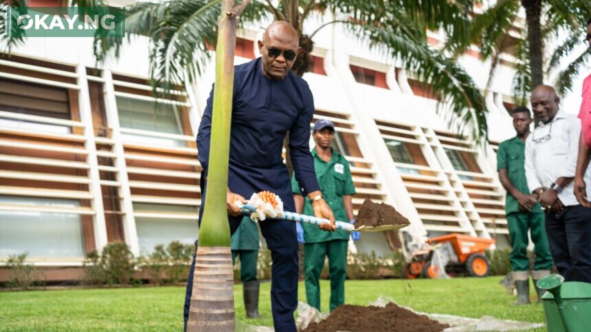 Chairman, Transcorp Group, Tony O. Elumelu, CFR, planting a tree at Transcorp Hilton Abuja to commemorate World Environment Day 2023.