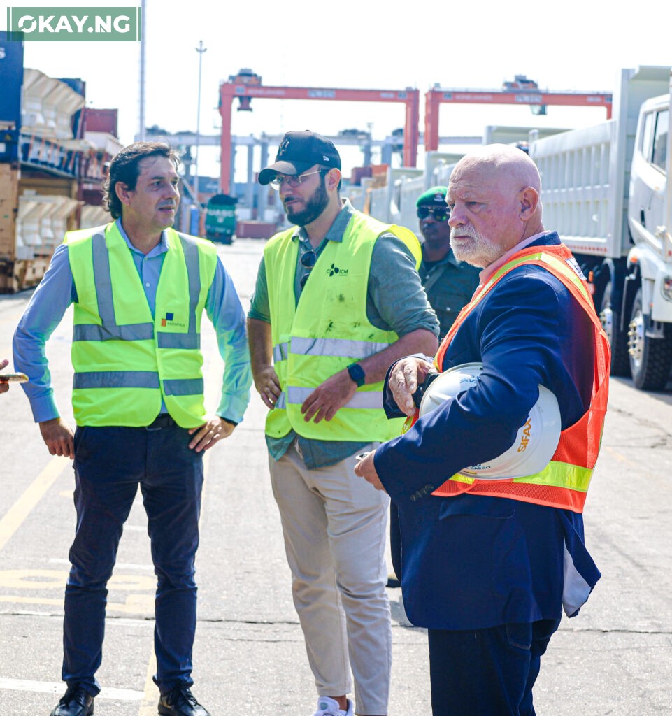 L-R: Nuno Colaco, Logistics Manager, Mota-Engil Nigeria Limited; another staff of Mota-Engil Nigeria Limited and John Jenkins, Managing Director, Ports & Cargo Handling Services Limited, a subsidiary of SIFAX Group.