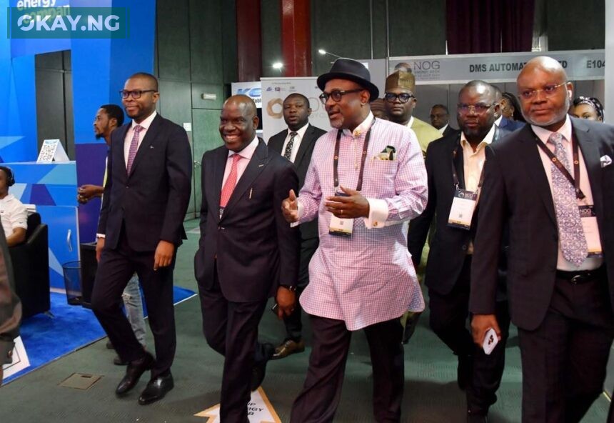Executive Secretary, Nigerian Content Development and Monitoring Board (NCDMB), Engr. Simbi Kesiye Wabote and Chief Executive of the Nigeria Upstream Regulatory Commission (NUPRC), Engr. Gbenga Komolafe arriving the 2023 Nigerian Content Seminar at the Nigerian Oil And Gas Energy Week (NOG 2023) held in Abuja on Monday.