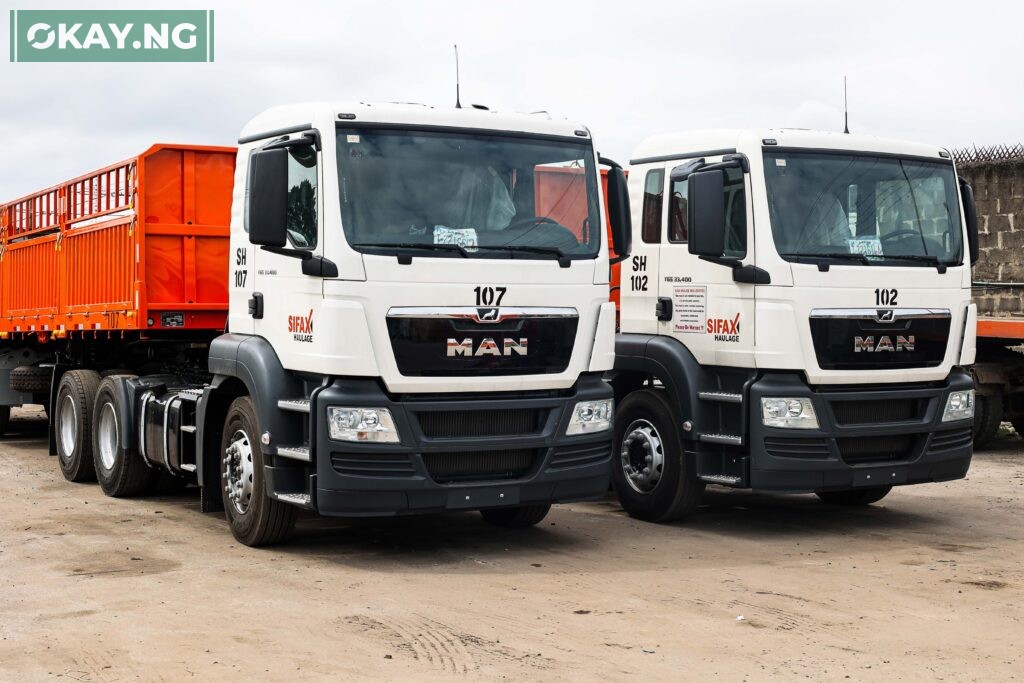 A section of the brand-new MAN diesel trucks acquired by SIFAX Logistics
