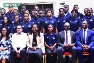L-R: Group Head, Learning and Development, Dangote Industries Limited, Felicia Onyechi; Managing Director, Dangote Packaging Limited, Sai Prakash; Group Chief, Human Resources Officer, Dangote Industries Limited, Nglan Niat; one of the graduate trainee; Acting Group Chief, HSSE & Sustainability, Dangote Industries Limited, James Adenuga; and Group Head, Dangote Academy, Nwaji Jibunoh, with some of the Graduate Trainees at the Dangote Graduate Trainee Induction/inauguration Programme, held in Lagos on Monday, September 18, 2023