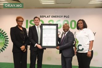 L-R: Director, External Affairs and Social Performance, Seplat Energy, Chioma Afe; Chief Executive Officer, Roger Brown; President/Lead Consultant, International Network for Corporate Social Responsibility (INCSR), Eustace Onuegbu; Senior Manager, Social Performance/Corporate Social Investment, Esther Icha, during unveiling of the ISO 26000 Social Responsibility Guidance Management Self-Declaration by Seplat Energy in conjunction with INCSR in Lagos ... on Monday