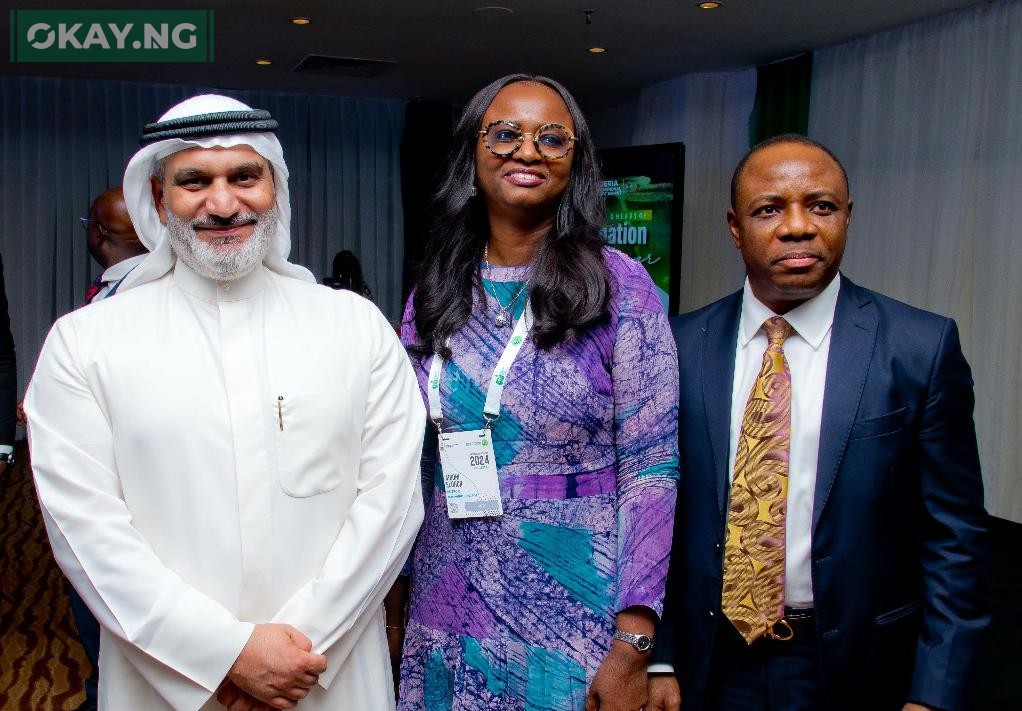 L-R: Secretary General of the Organization of the Petroleum Exporting Countries (OPEC), His Excellency, Haitham Al Ghais; Managing Director, Shell Nigeria Exploration and Production Company Limited (SNEPCo,) Elohor Aiboni and the Permanent Secretary of the Federal Ministry of Petroleum Resources, Gabriel Aduda...during the Ministers and Heads of Delegation dinner at the 7th edition of the Nigeria International Energy Summit in Abuja... on Monday